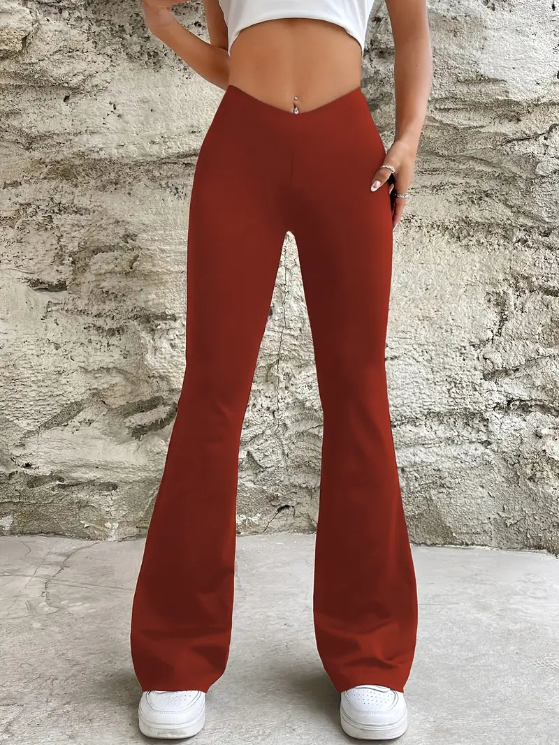 Pantalon femme uni à jambes évasées