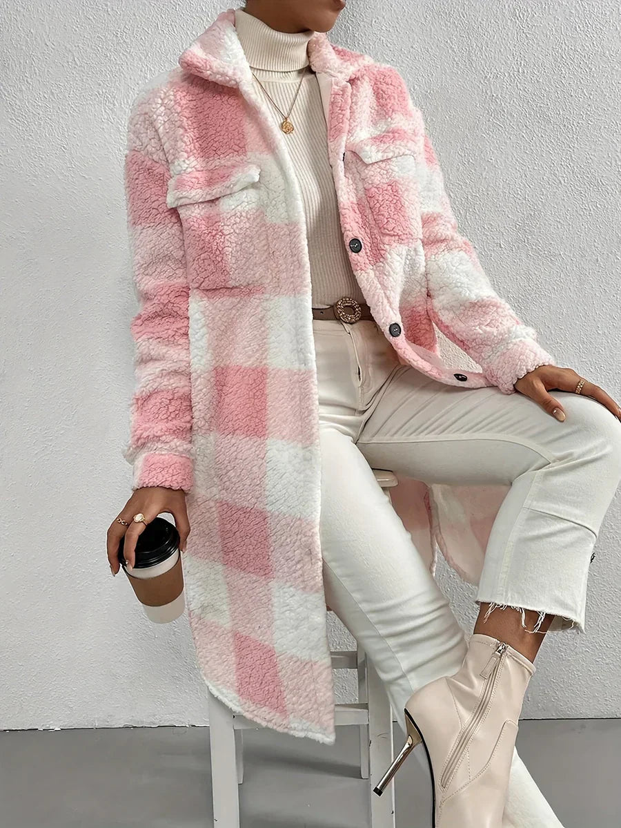Manteau Teddy doux coupe oversize à carreaux