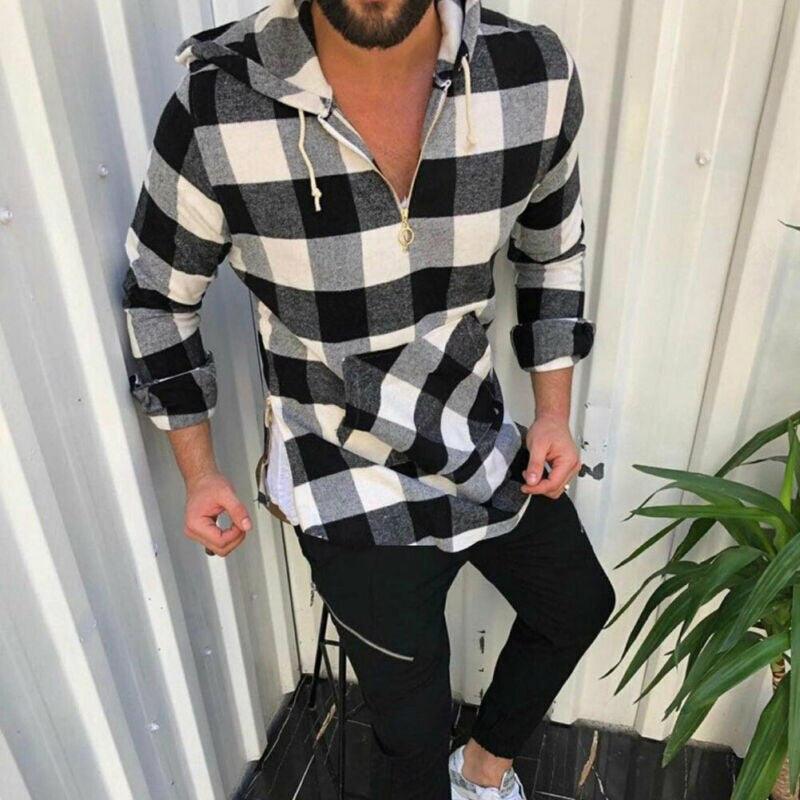 Sweat à capuche pour homme, motif carreaux, moderne