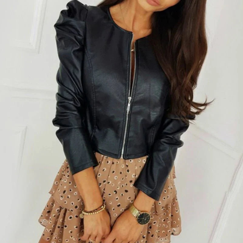 Lederjacke Damen Kurz Elegant Style - IdealeKleiden