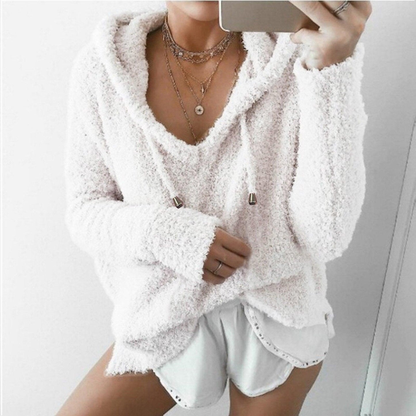 Sweat-vest douillet à capuche en Teddy pour femme