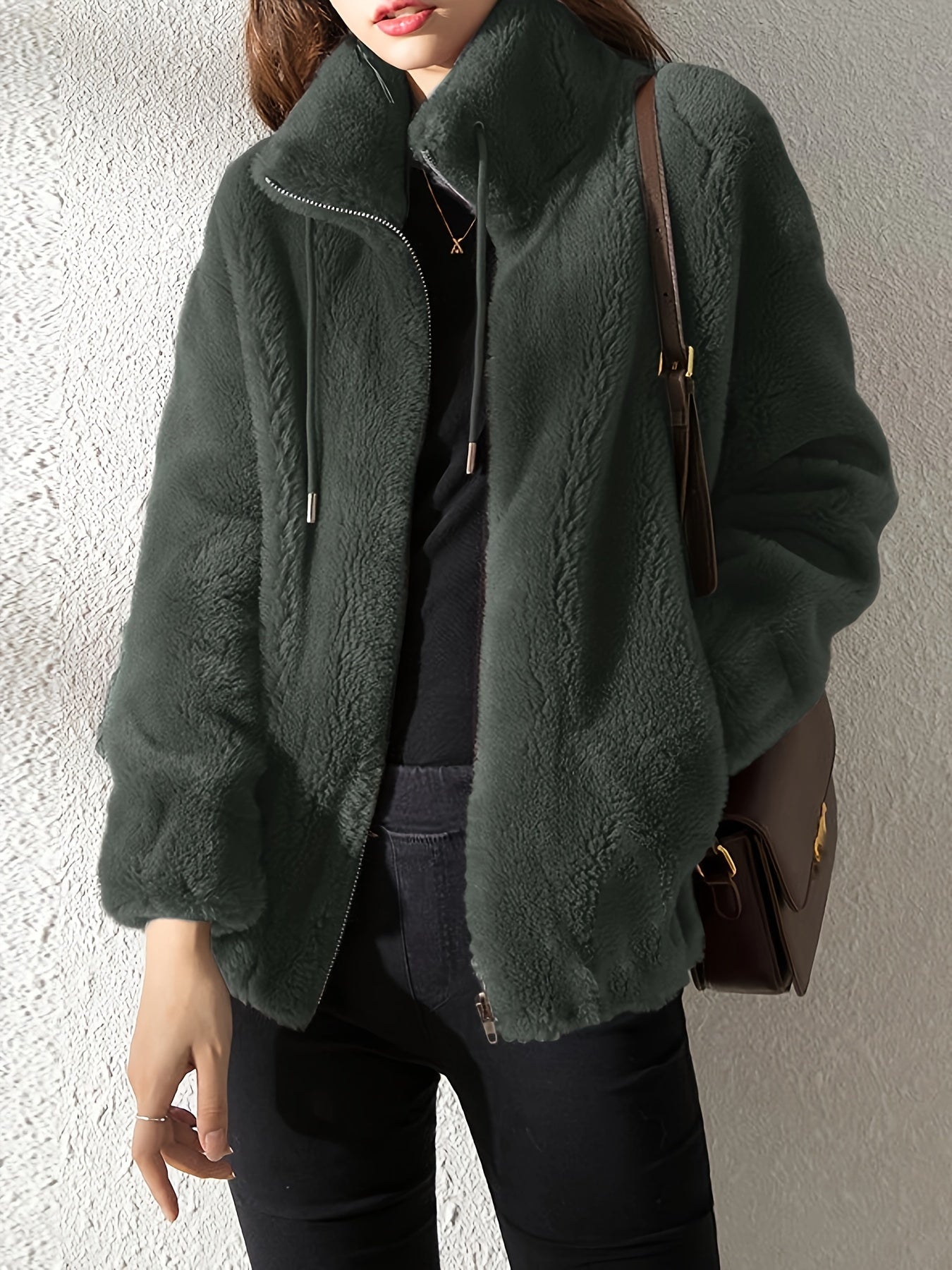 Veste à capuche en polaire Teddy chaude avec cordon de serrage