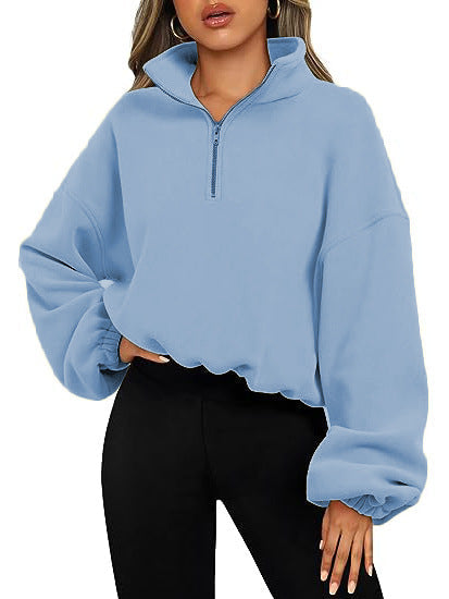 Sweat-shirt sportif, col montant, demi-zip