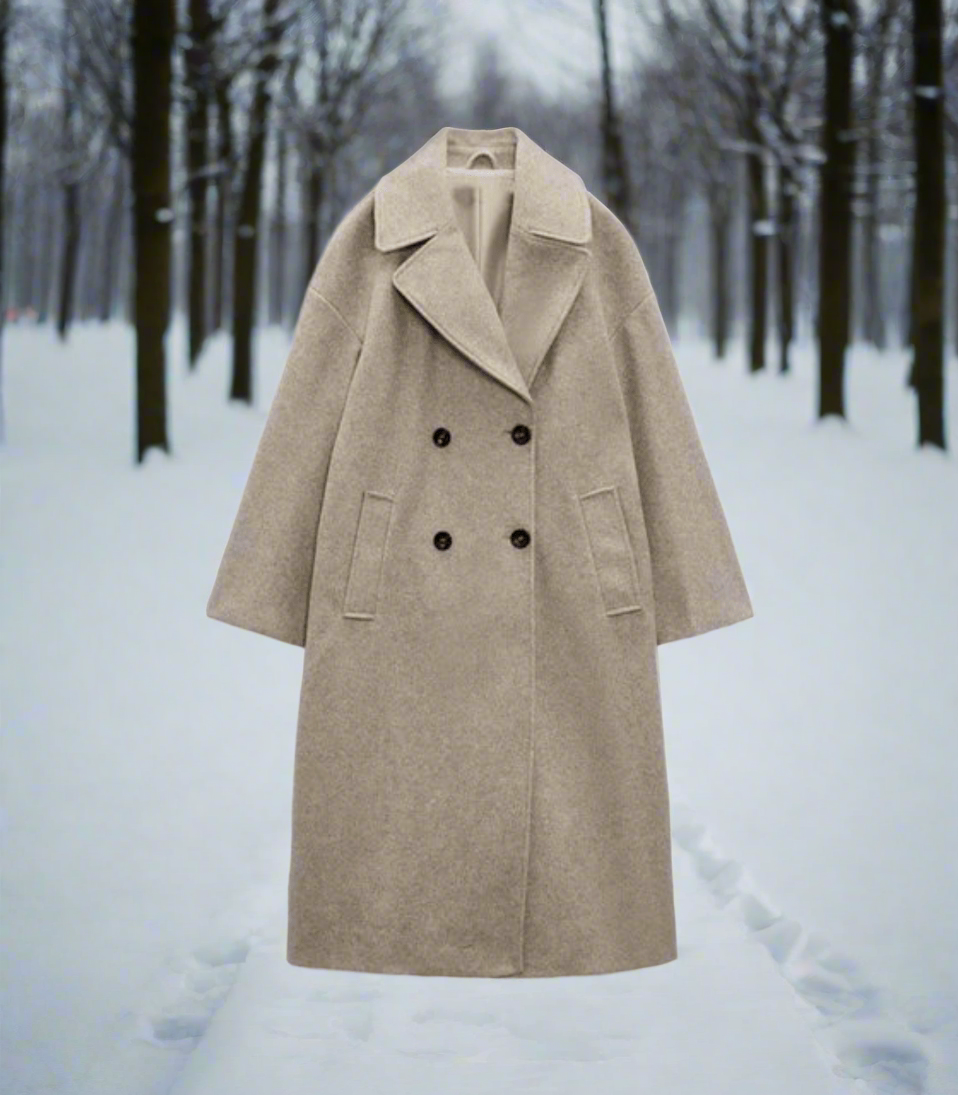 Manteau en laine croisé grande taille noir long