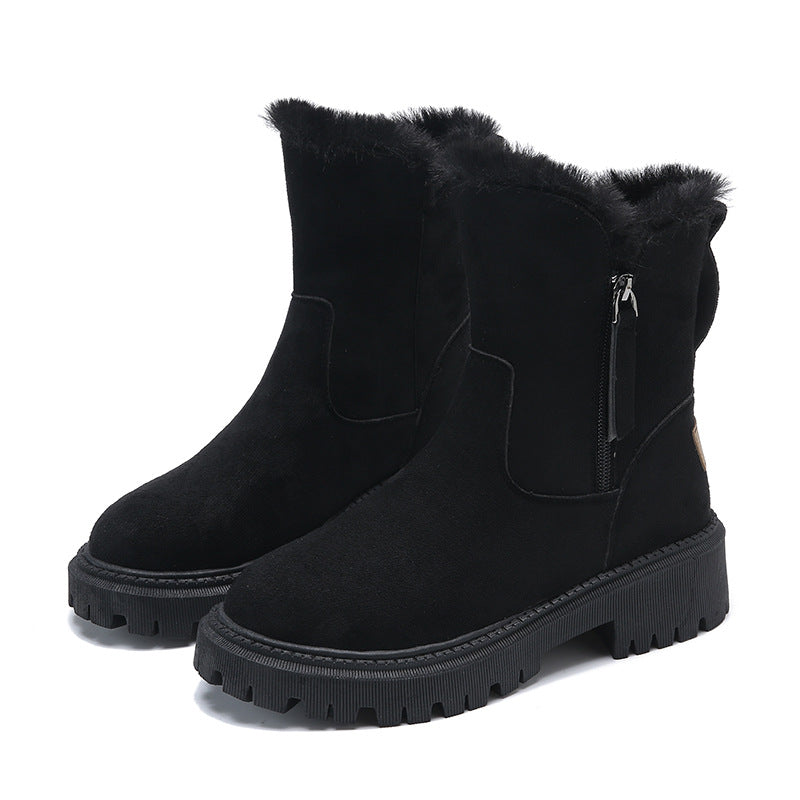 Bottes femme élégantes - Daim - Doublure fausse fourrure - Semelle chunky