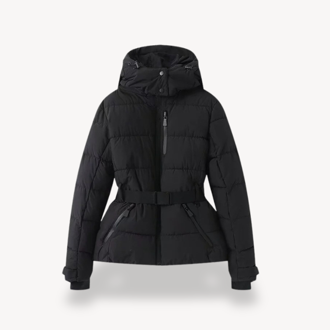 Parka matelassé à capuche pour femme avec ceinture-sacoche