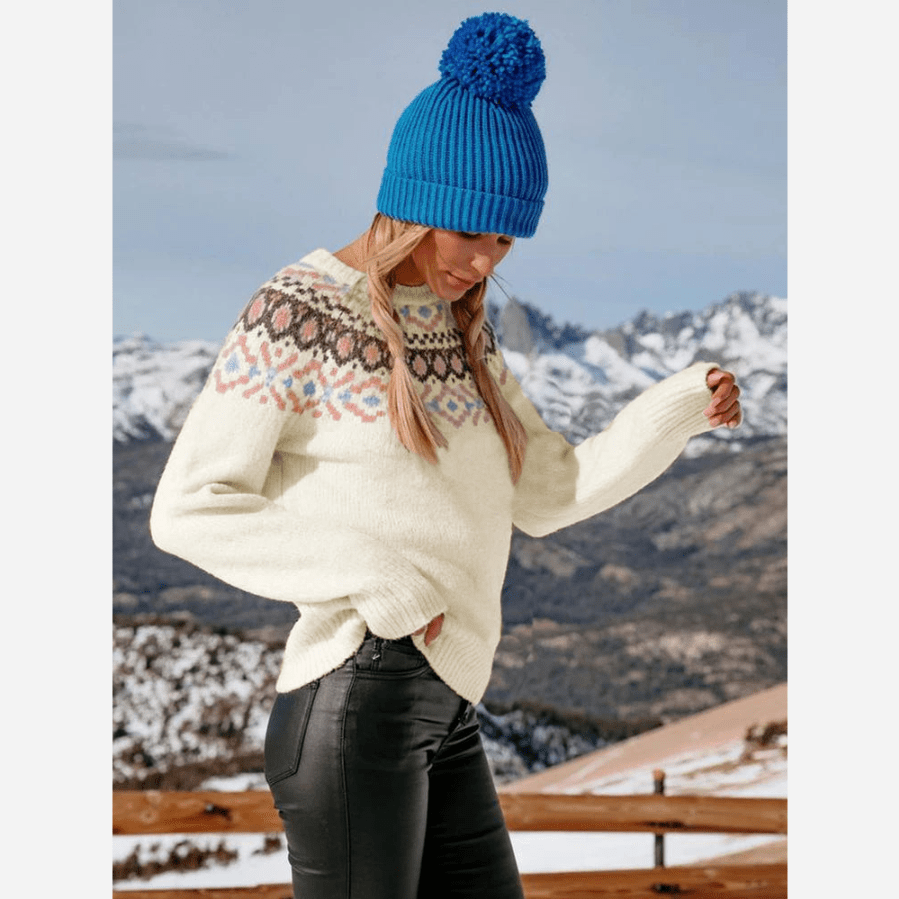 Pull tricoté nordique mélange laine look hiver vintage