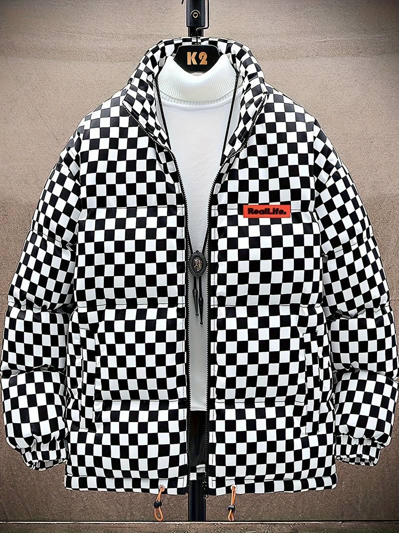 Manteau matelassé pour homme, écharpe d'hiver à carreaux