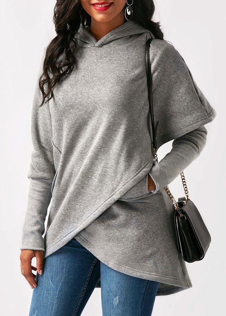 Sweat à capuche femme tendance automne asymétrique stylé