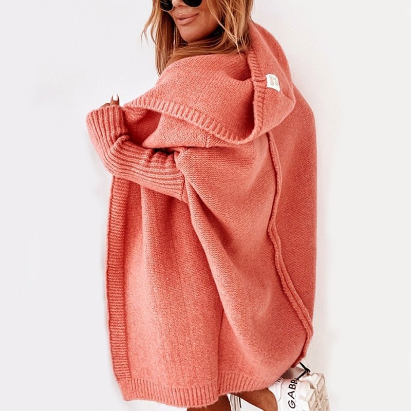 Long cardigan à capuche pour femme