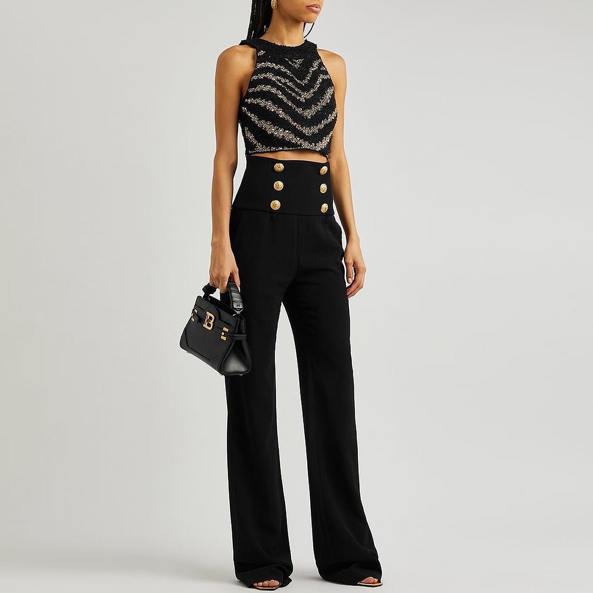 Marine Top mit Perlen und High-Waist Hose - IdealeKleiden