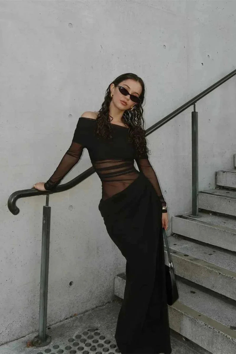 Robe longue transparente à motif ajouré
