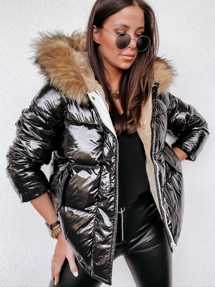 Élégante veste d'hiver pour femme Or Argent Métallisé