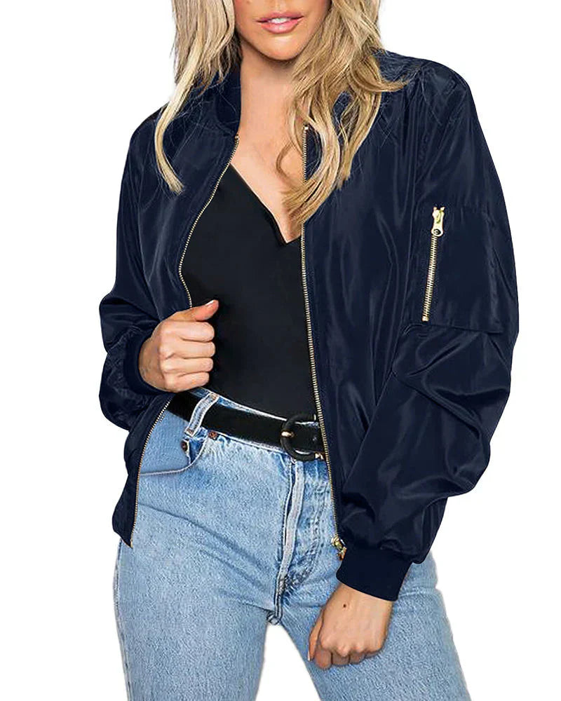 Bomber élégant avec fermeture éclair intégrale et poches latérales