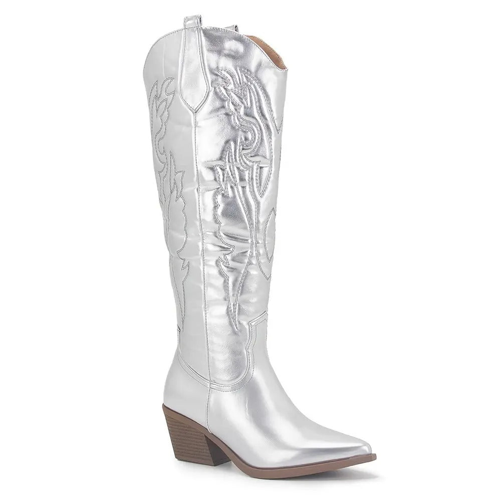 Bottes de cowboy hautes femme élégantes en cuir