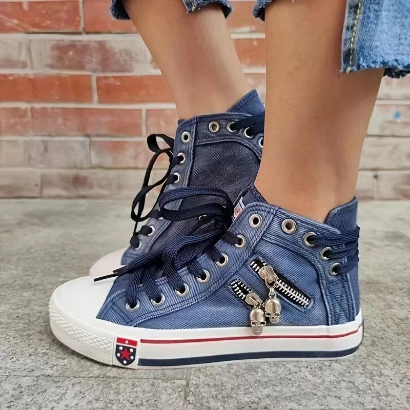 Sneakers modernes effet jean fermeture éclair