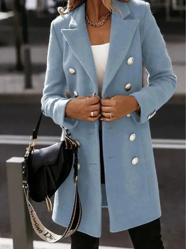 Manteau en laine pour femme, double boutonnage, design élégant