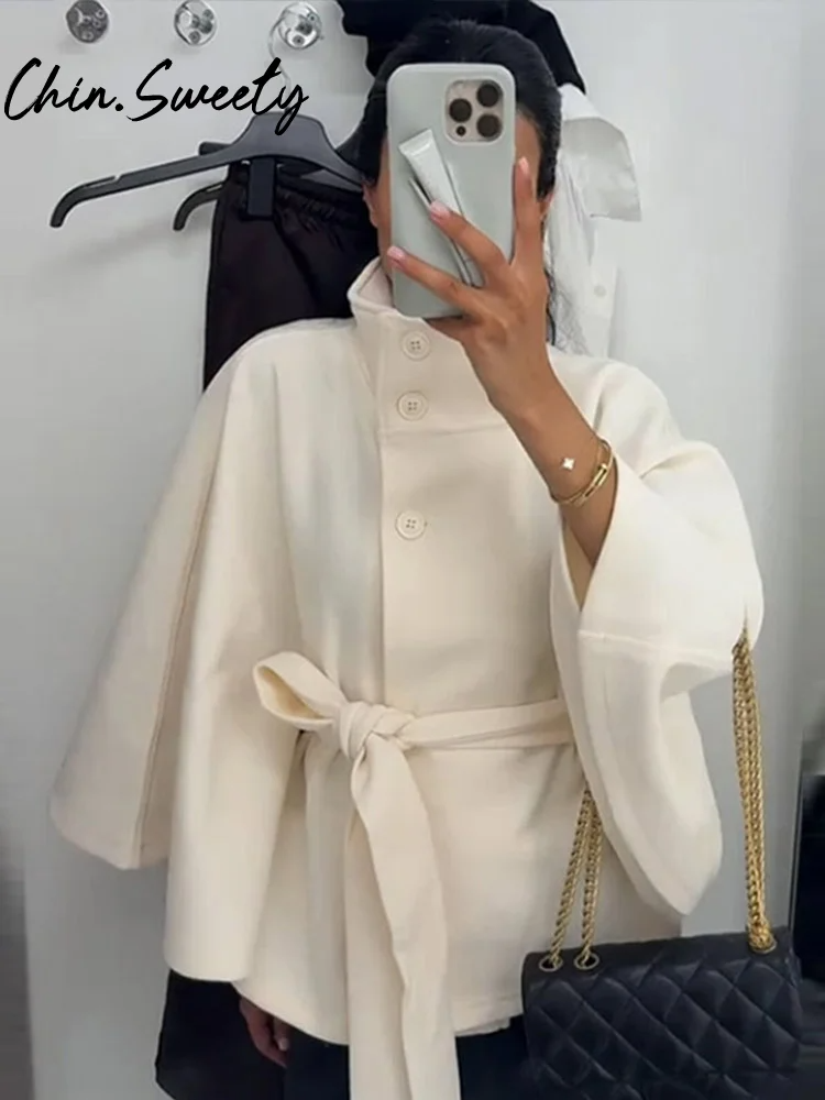 Manteau cape d'hiver pour femme en laine mélangée Coupe ample