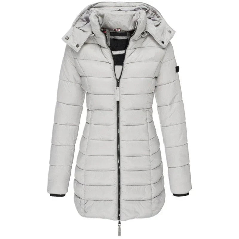 Veste à capuche femme mi-longue coupe ajustée