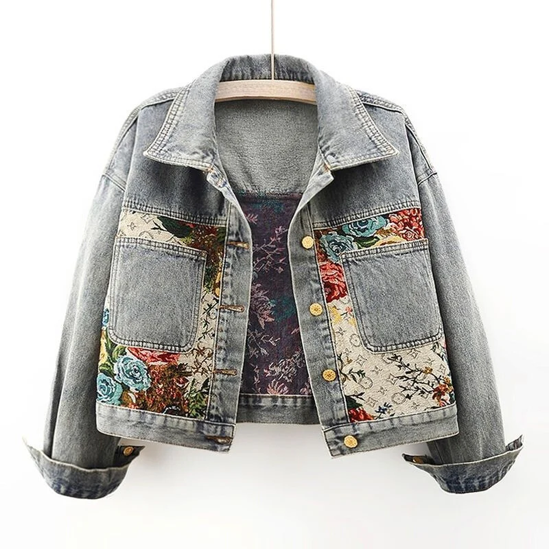 Veste en jean femme à motif floral pour l'été