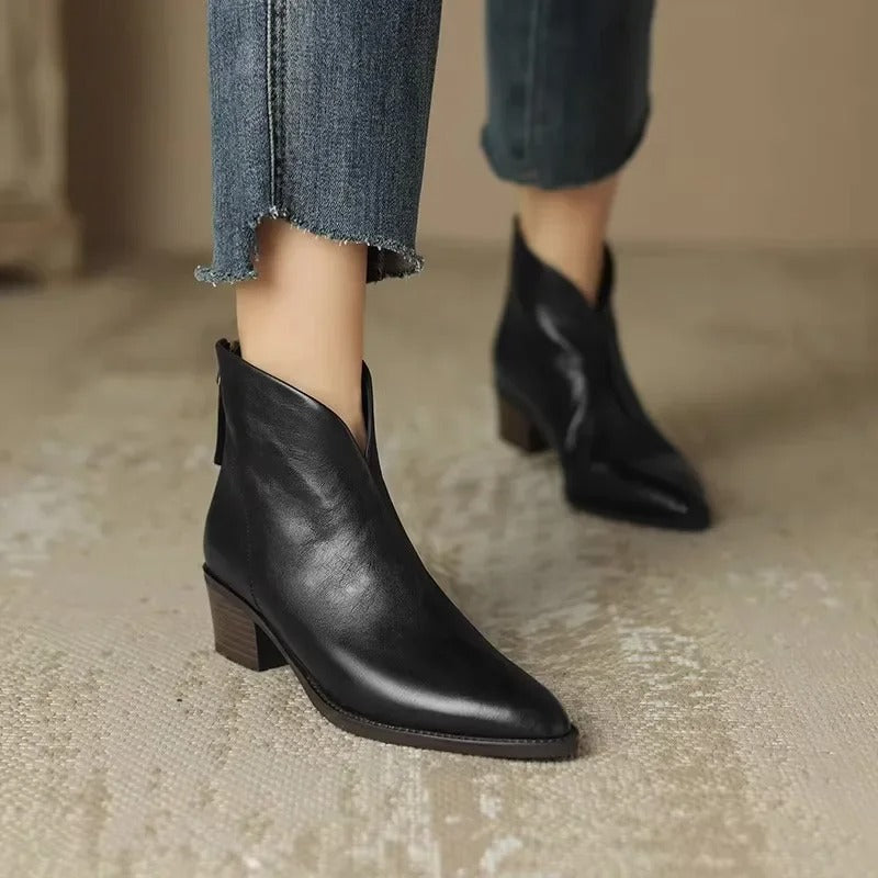 Élégantes Bottines en cuir à lacets Talon mi-haut Femme