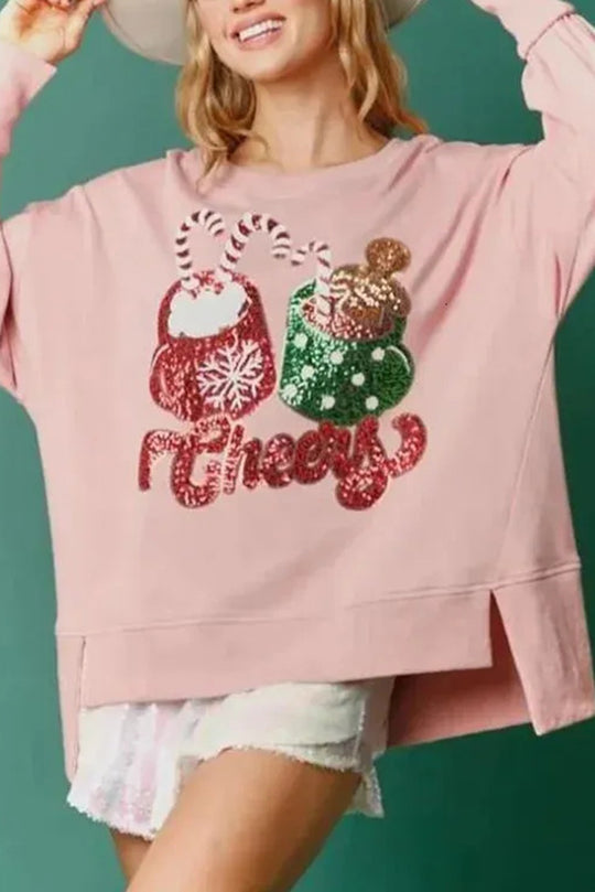 Pull de Noël à paillettes Tasse Décontracté