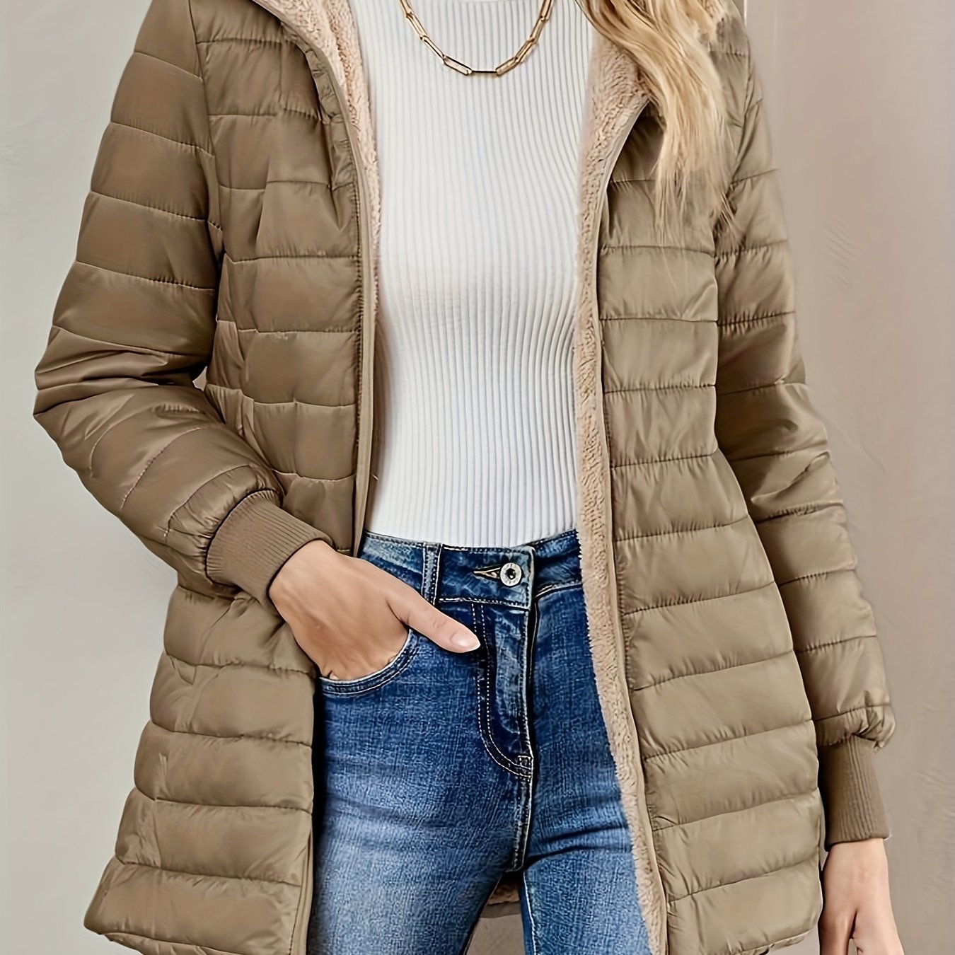 Blouson d'hiver doublé chaud avec fermeture éclair