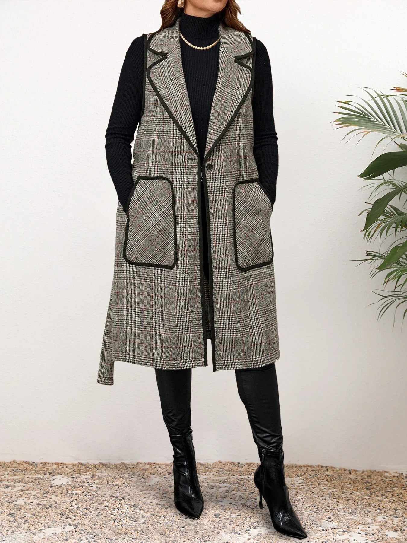 Gilet élégant pour femme motif carreaux sans manches