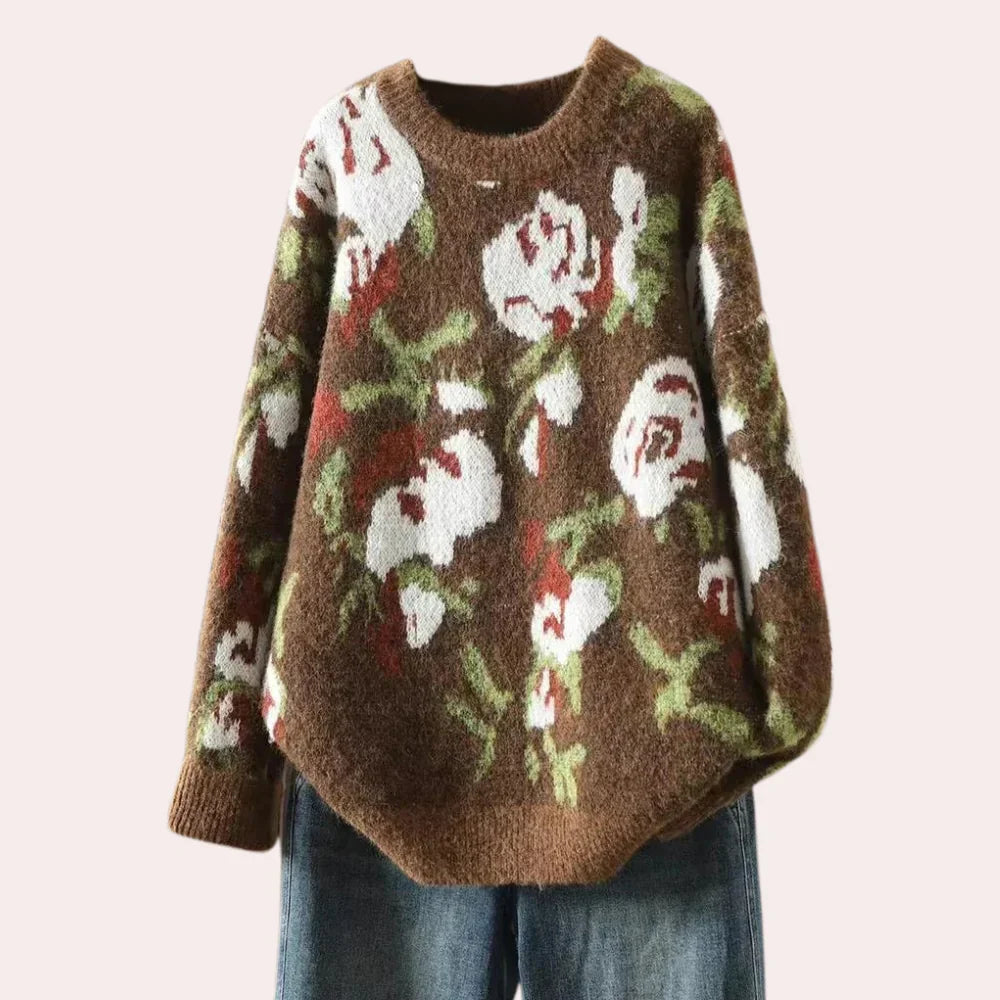 Écharpe tricotée pull-over motif floral femme