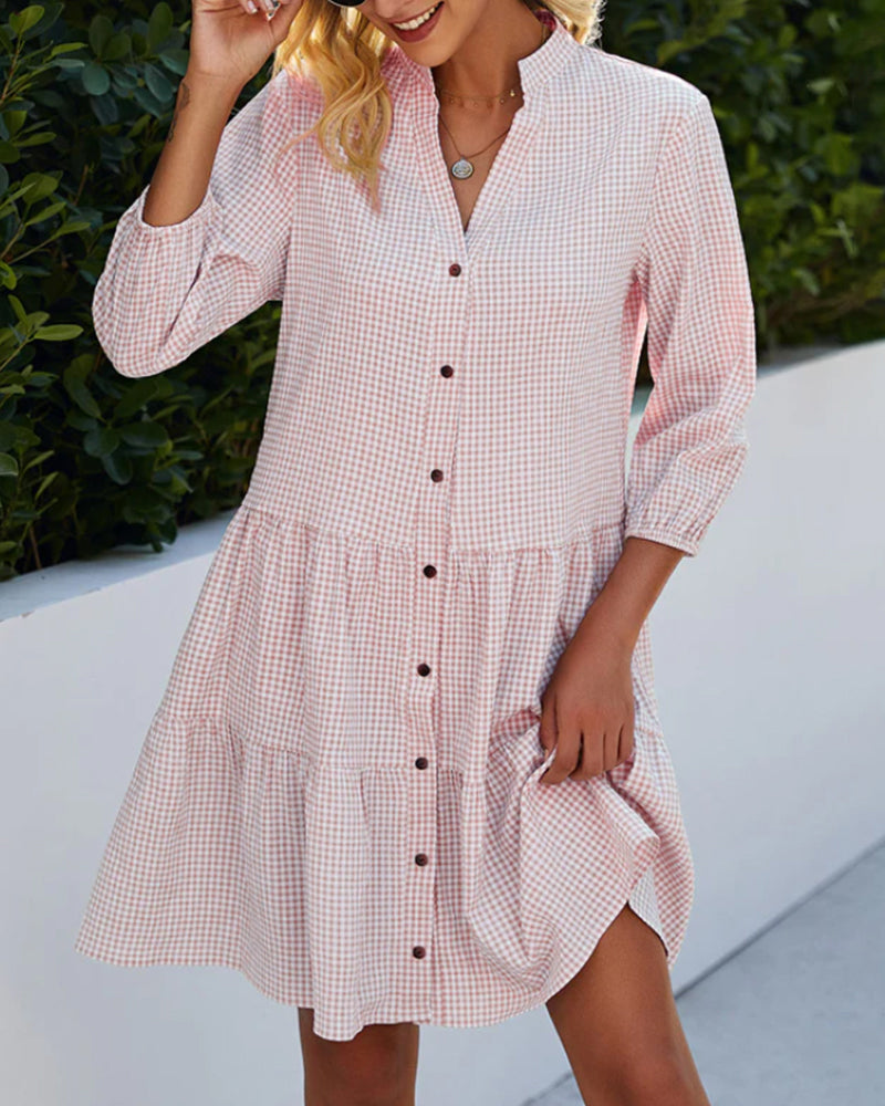 Robe à carreaux pour femme coupe trapèze boutonnée moderne