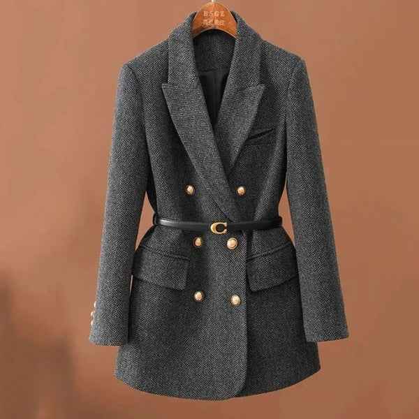 Blazer long élégant à chevrons pour femme