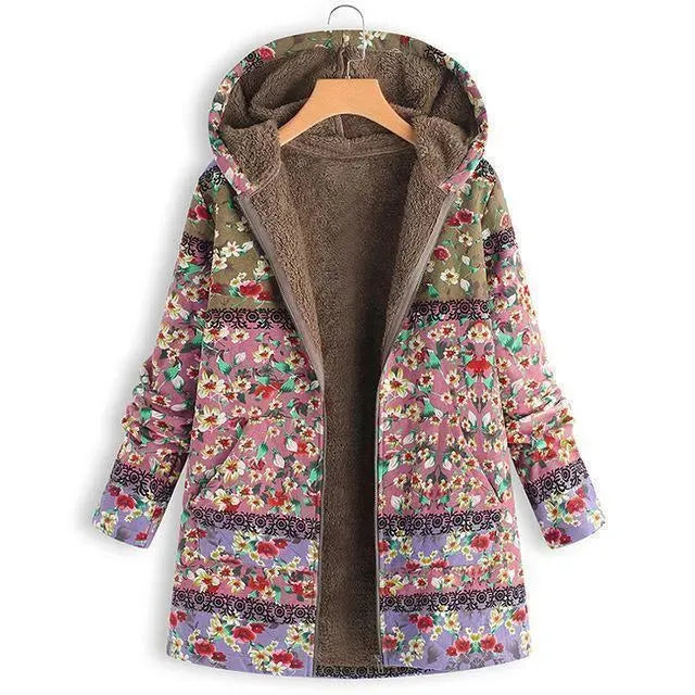 Veste florale pour femme Manteau à capuche en polaire