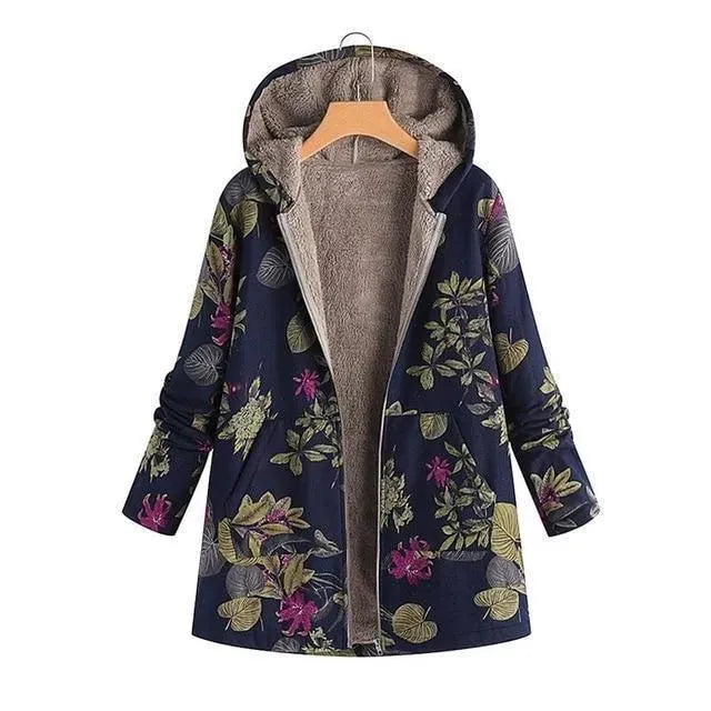 Manteau d'hiver élégant grande taille à motif floral