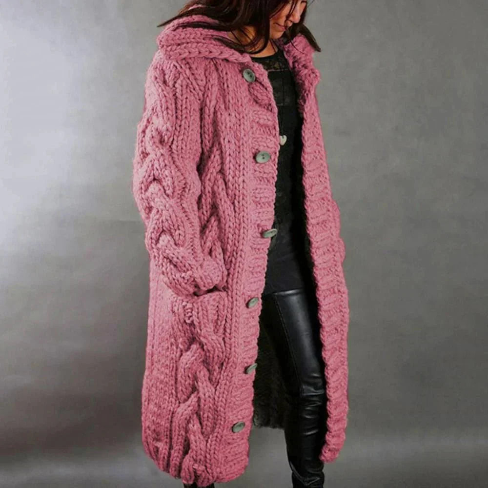 Long cardigan en tricot Manteau à capuche grosse maille maxi