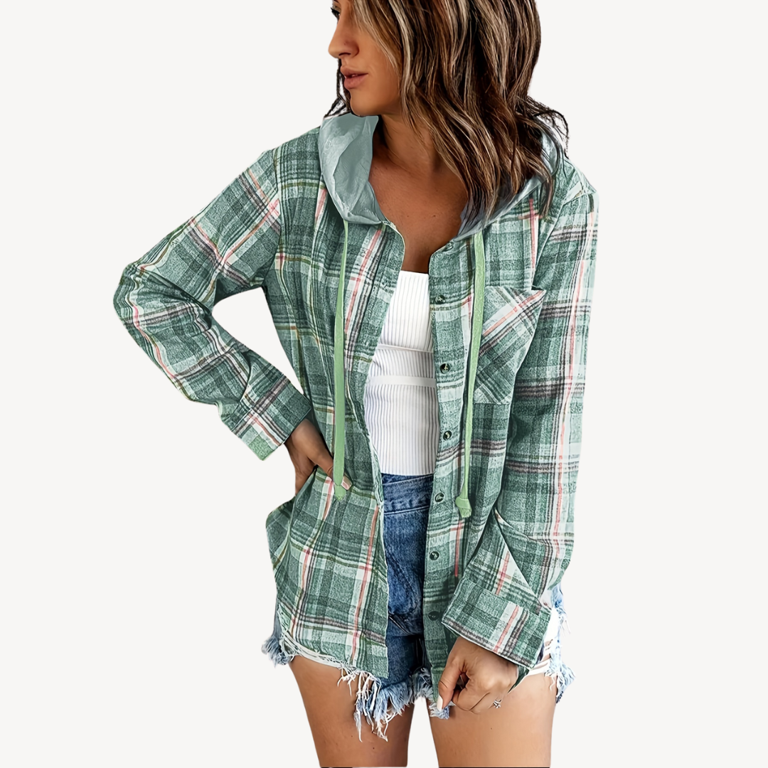 Chemise à carreaux élégante pour femme avec capuche