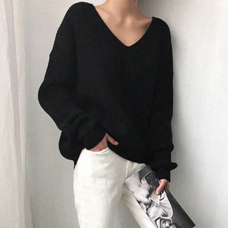 Pulls amples en V pour femme à manches longues confortables
