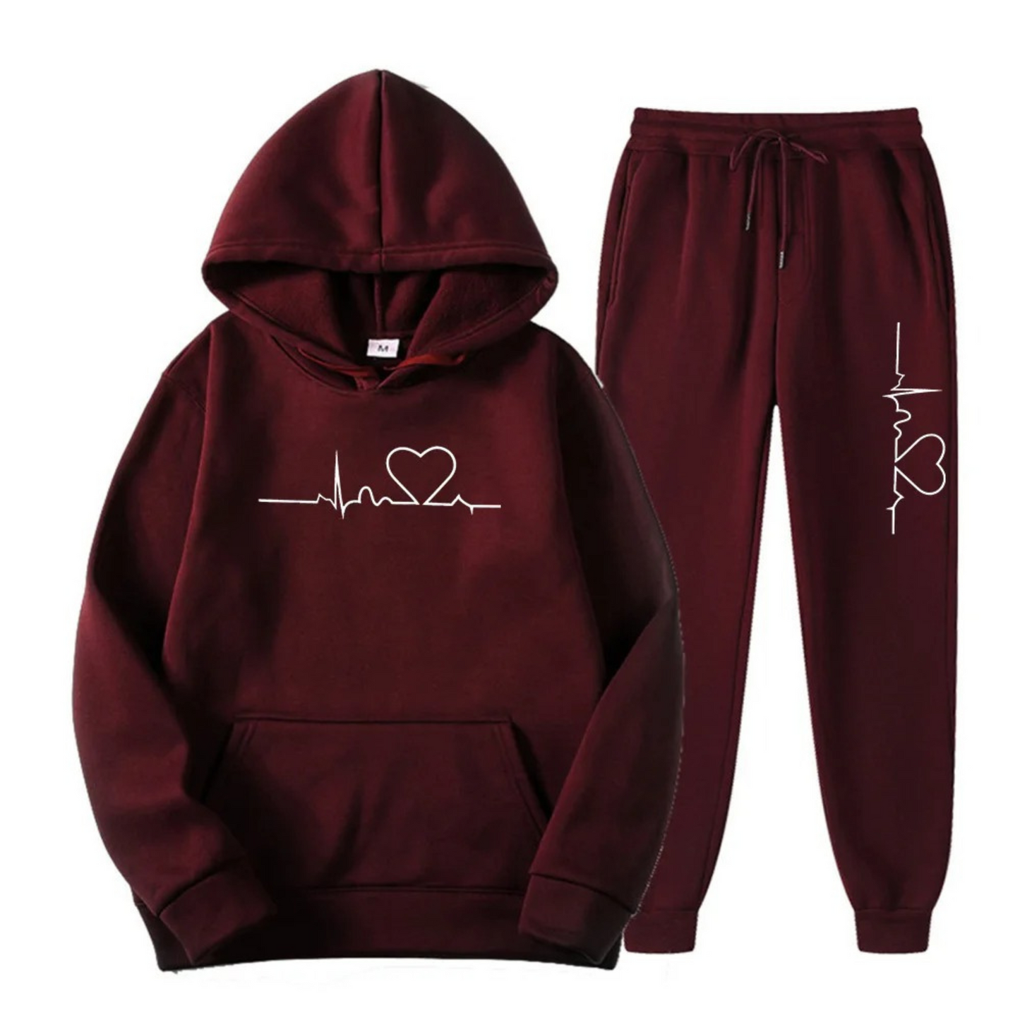 Ensemble de survêtement femme motif cœur, sweat à capuche et pantalon de jogging