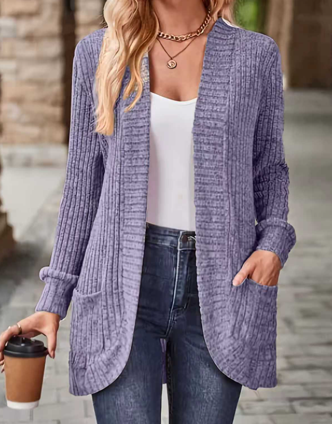 Gilet long femme polaire chaud tricoté