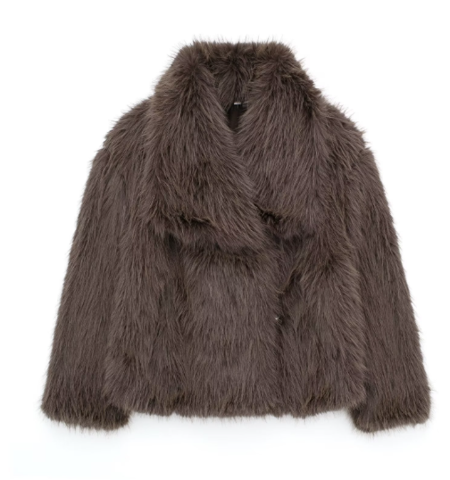Veste courte oversized en fourrure avec col châle