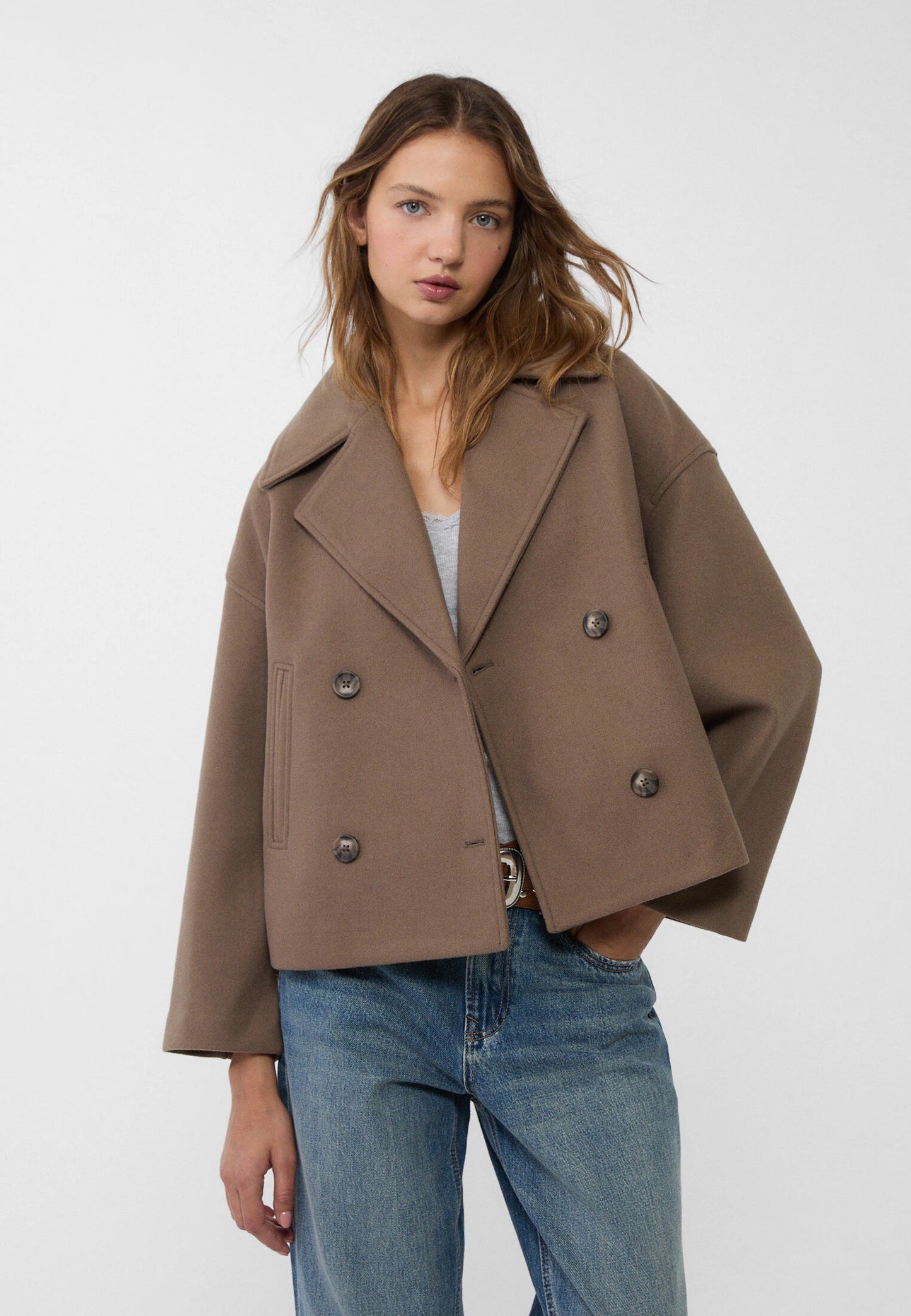 Manteau court femme hiver élégant double boutonnage