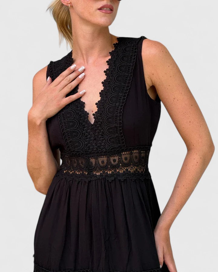 Robe d'été femme col V dentelle élégante