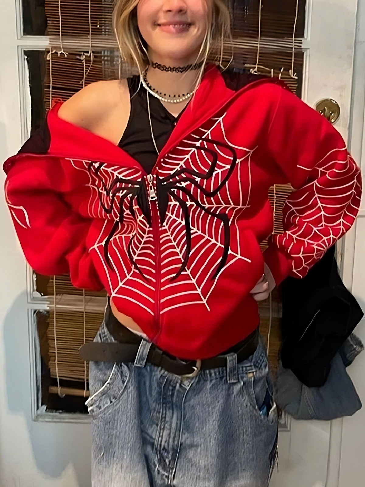 Modische Hoodie Reißverschluss Spider-Logo - IdealeKleiden