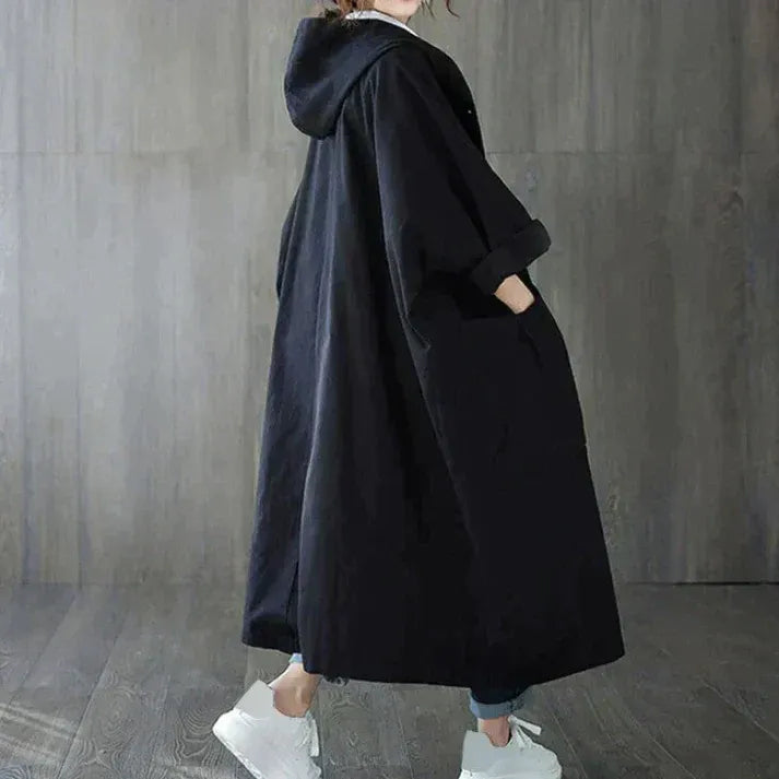 Trench-coat oversize à capuche en coton doux