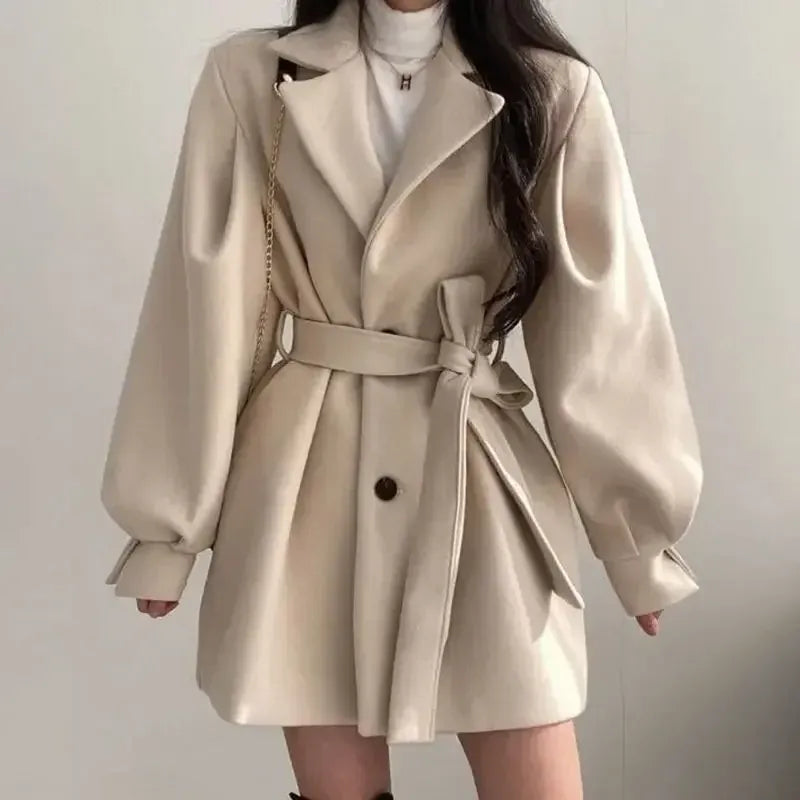 Trench-coat mi-long femme en laine mélangée avec ceinture