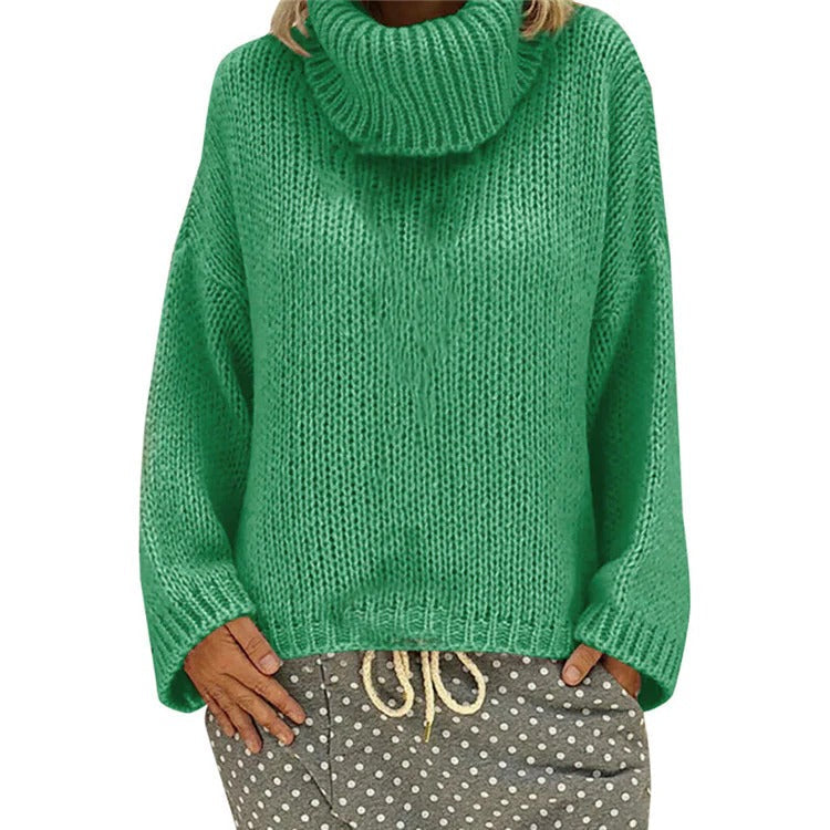 Grande robe oversize en grosse maille à col montant et ourlet côtelé