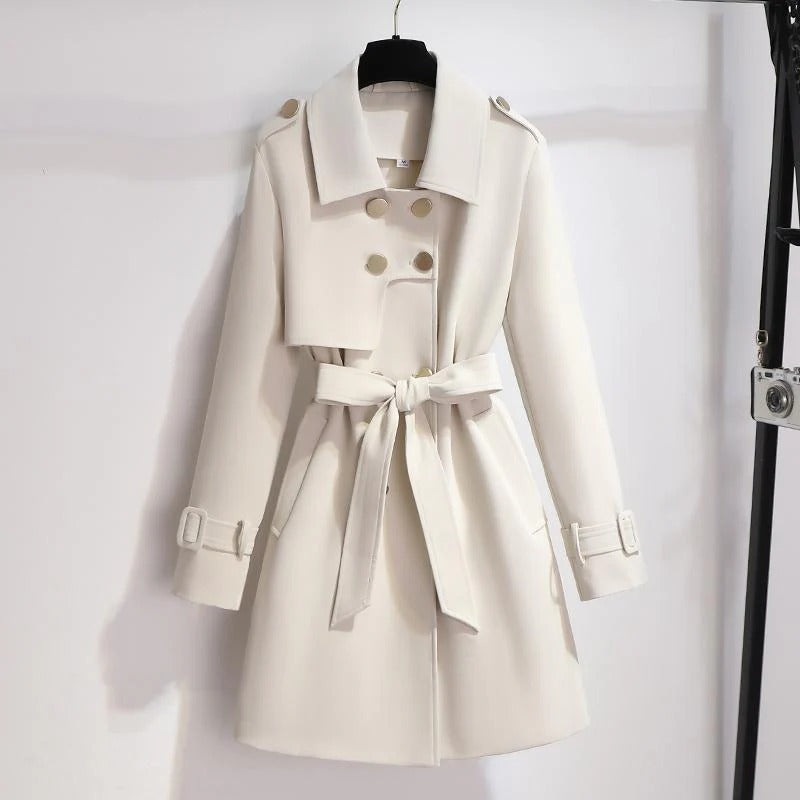 Modischer Trenchcoat Damen Knie Länge Geschnürt - IdealeKleiden