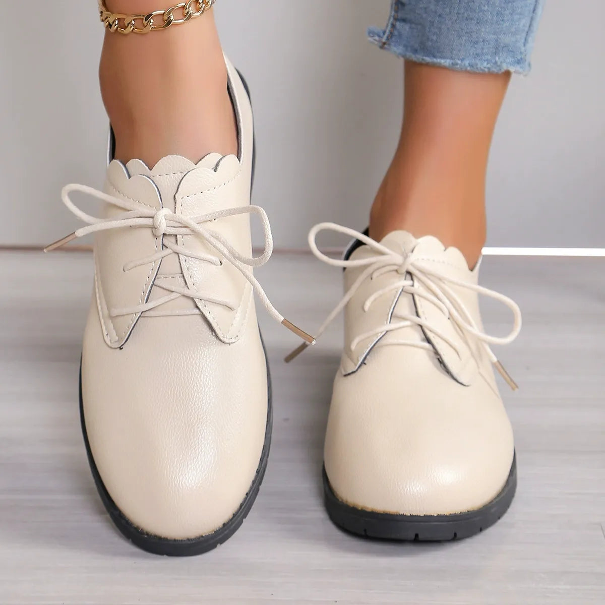 Schnürschuhe Leder Blockabsatz Elegant Klassisch - IdealeKleiden