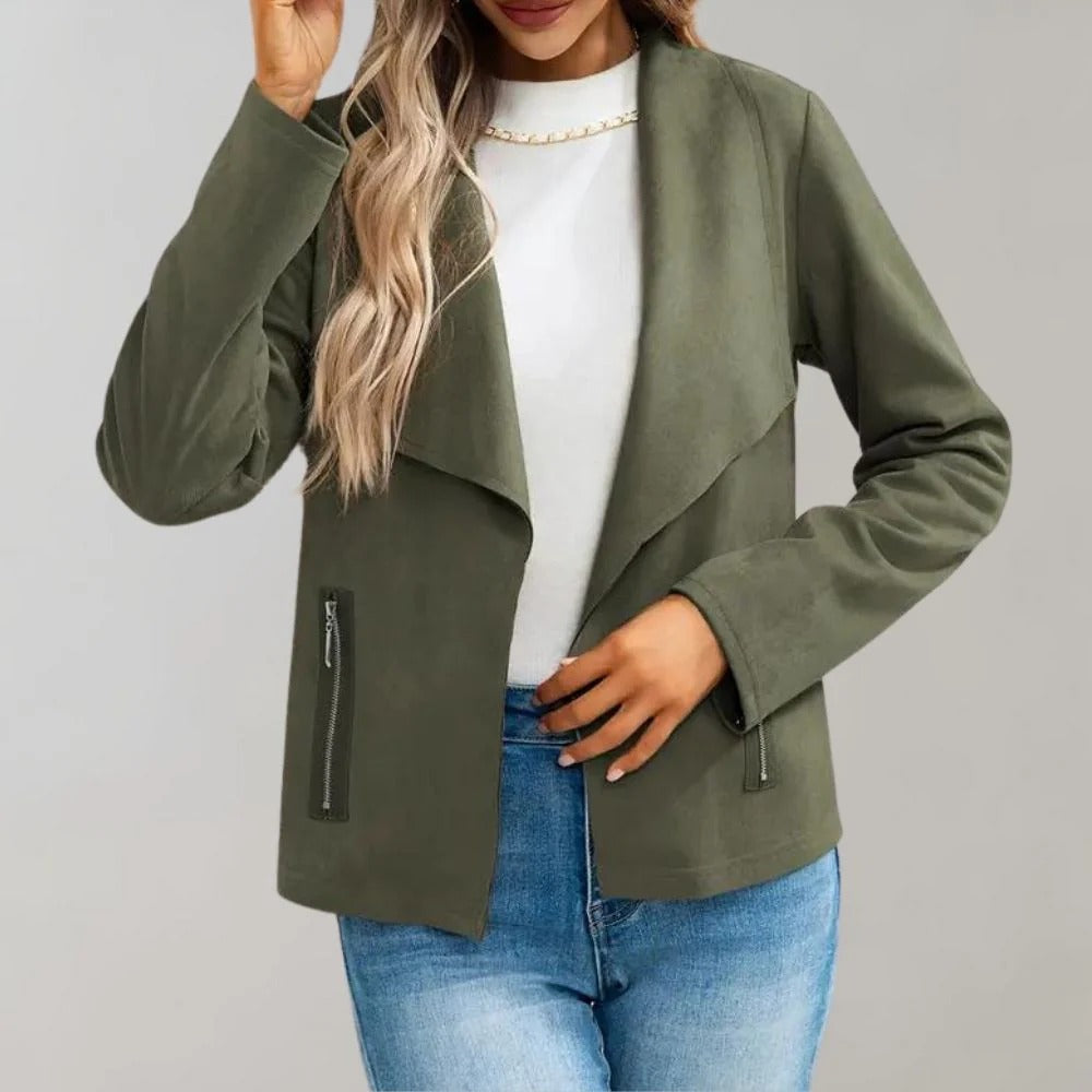 Veste élégante en daim coupe ajustée devant ouvert