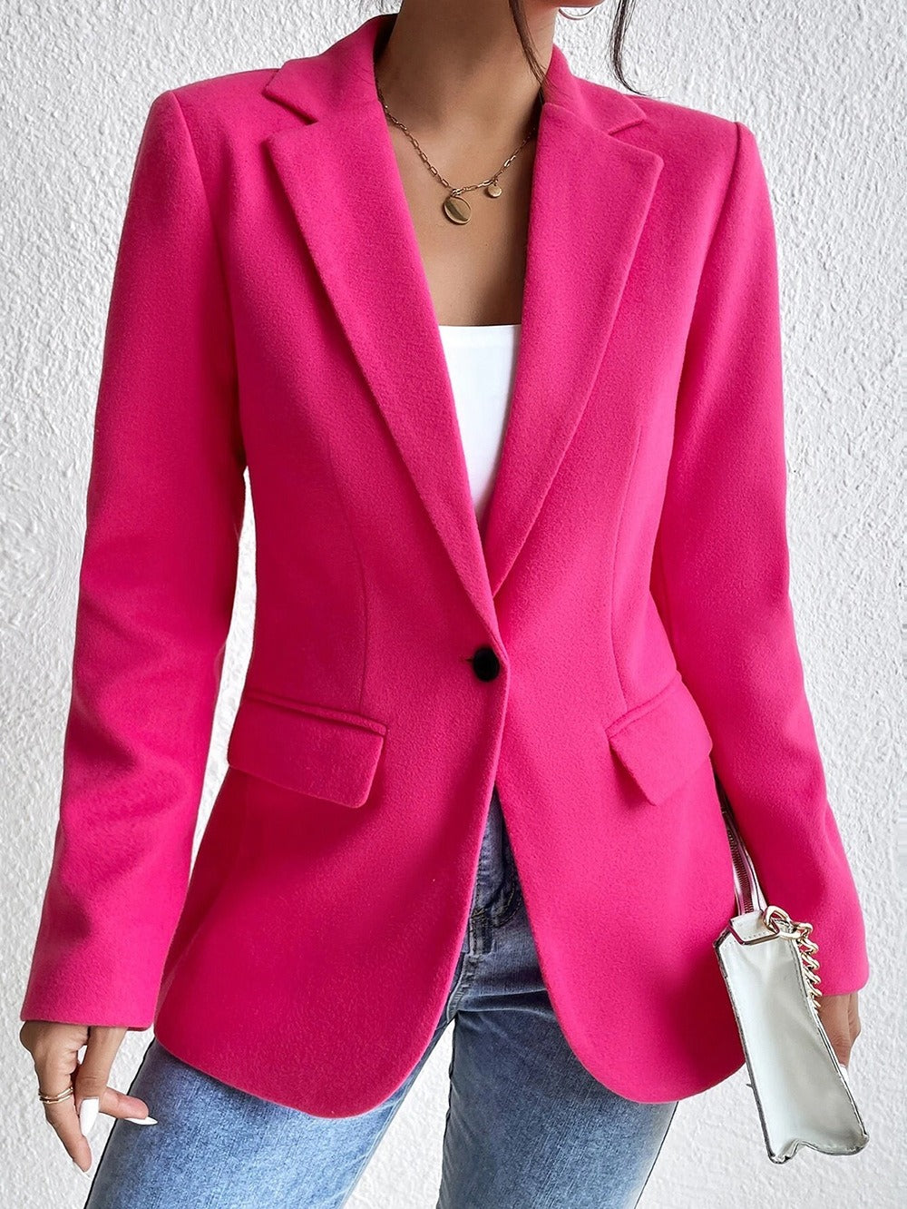 Blazer cintré slim en laine mélangée avec revers