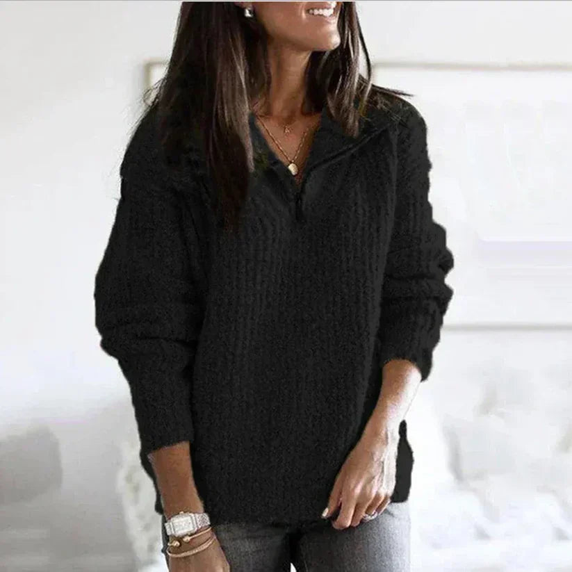 Pull en maille douce demi-zip femme